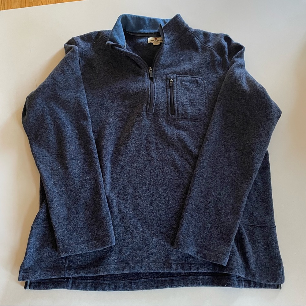 Woolrich Men's 1/4 Zip Pullover Sweater Zip Pocket Outdoor Hiking Blue - XL